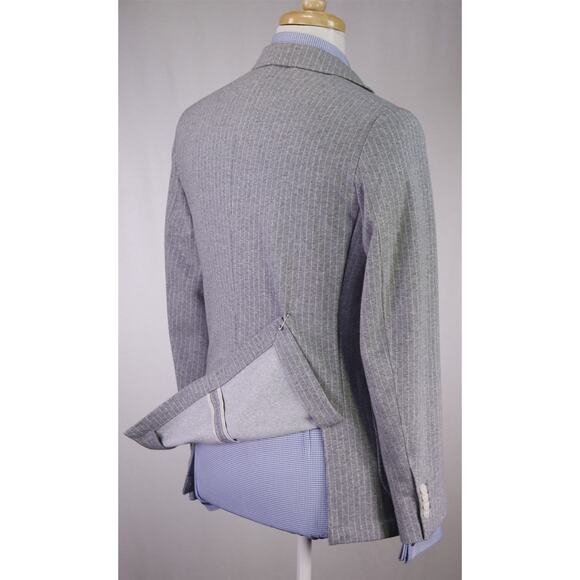 Paul Taylor Gray Pinstripe Jersey Knit Cotton Patch Pocket Blazer Jacket 36R - Picture 8 of 10